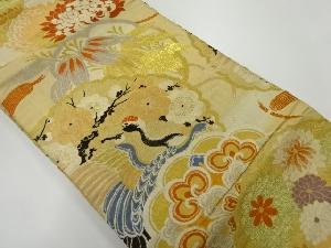 アンティーク　梅笹に鶴・花模様織出し丸帯（材料）